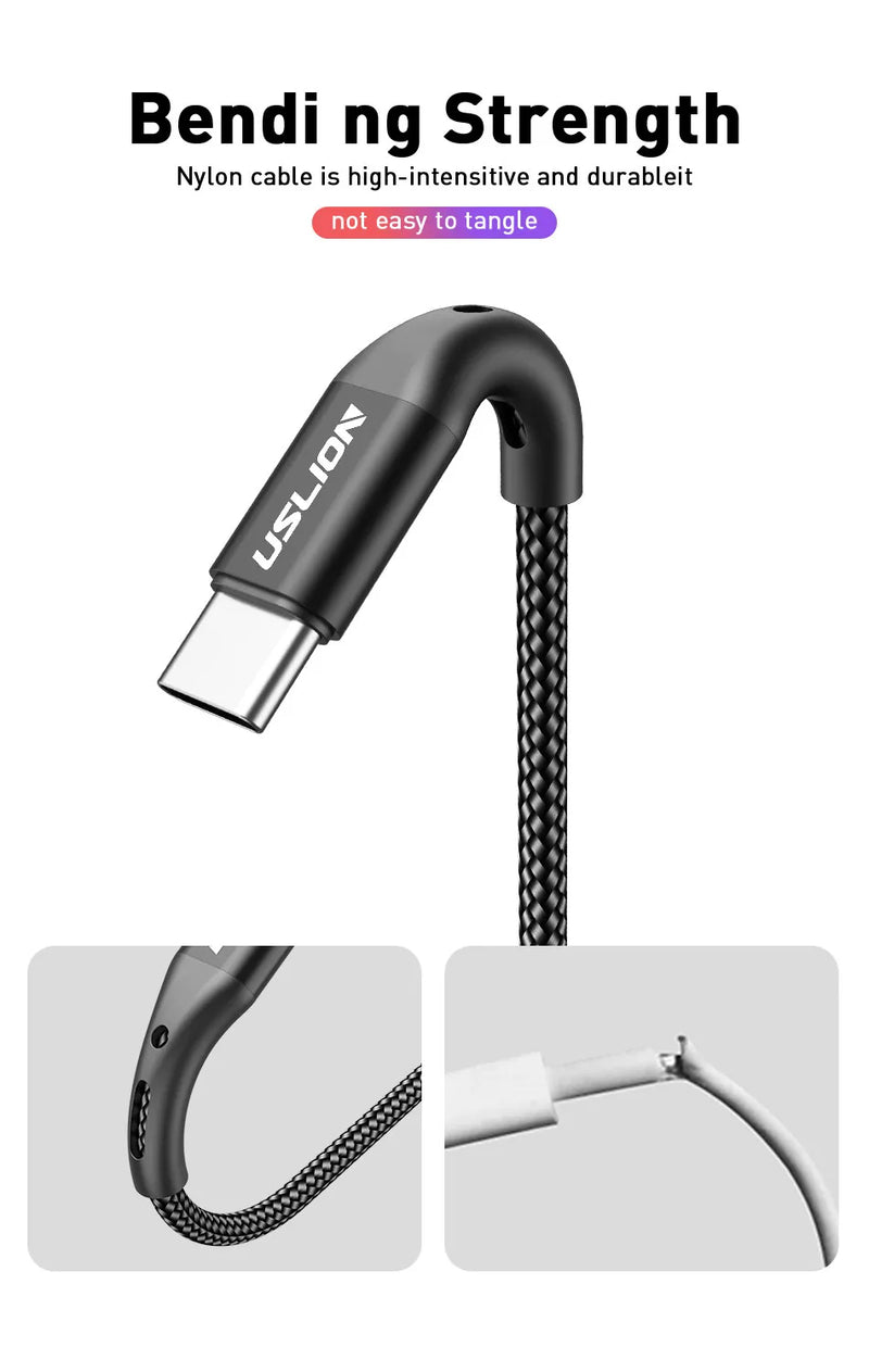 Cabo USB Tipo C Fio para Samsung S24 S23 Xiaomi Mi 14, Carregamento Rápido