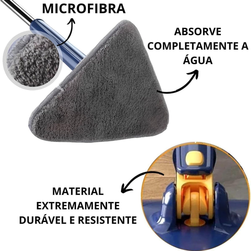 Esfregão Rodo Mop Giratório Triangular Limpa Forro E Vidros